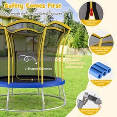 10′ Kids Enclosure Net Unique Flower Shape Trampoline w/Galvanized Steel Frame