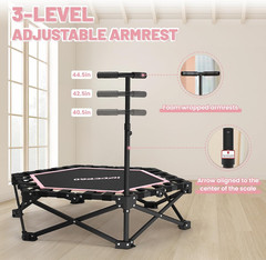 42” Foldable Mini Trampoline, Rebounder Trampoline with Adjustable Foam Handle,