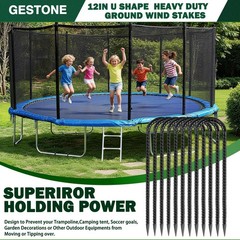 12″ Trampoline Ground Wind Stakes Anchors High Wind Heavy Duty,16 Pack U-Shap…