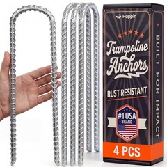 Trampoline Stakes 12 Inch Heavy Duty Ground Anchors U Hook Silver 4 PCS