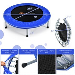 38″ Mini Folding Trampoline Portable Recreational Fitness Rebounder