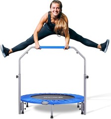 Portable 40″/48″ Mini Trampoline with Adjustable Bar – Perfect for Home Gym