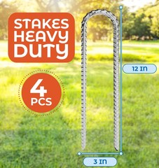 Trampoline Stakes 12 Inch Heavy Duty Ground Anchors U Hook Silver 4 PCS