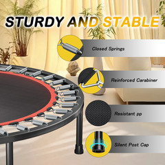 40″ Foldable Fitness Trampoline with Adjustable Handle, 6 Legs, Black