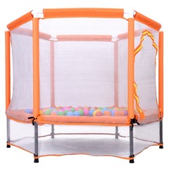 55” Toddlers Trampoline w/ Safety Enclosure Net and Balls Kids Mini Trampoline