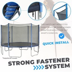 Trampoline Safety Enclosure Set: Outside Net Straight Poles Foam Sleeves U-Bolts