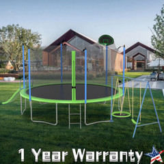 12FT Trampoline for Kids w/ Safety Enclosure Net & Basketball Hoop & Swings