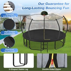 12ft 14ft 16ft Outdoor Round Trampoline with Basketball Hoop for Kids & Adult