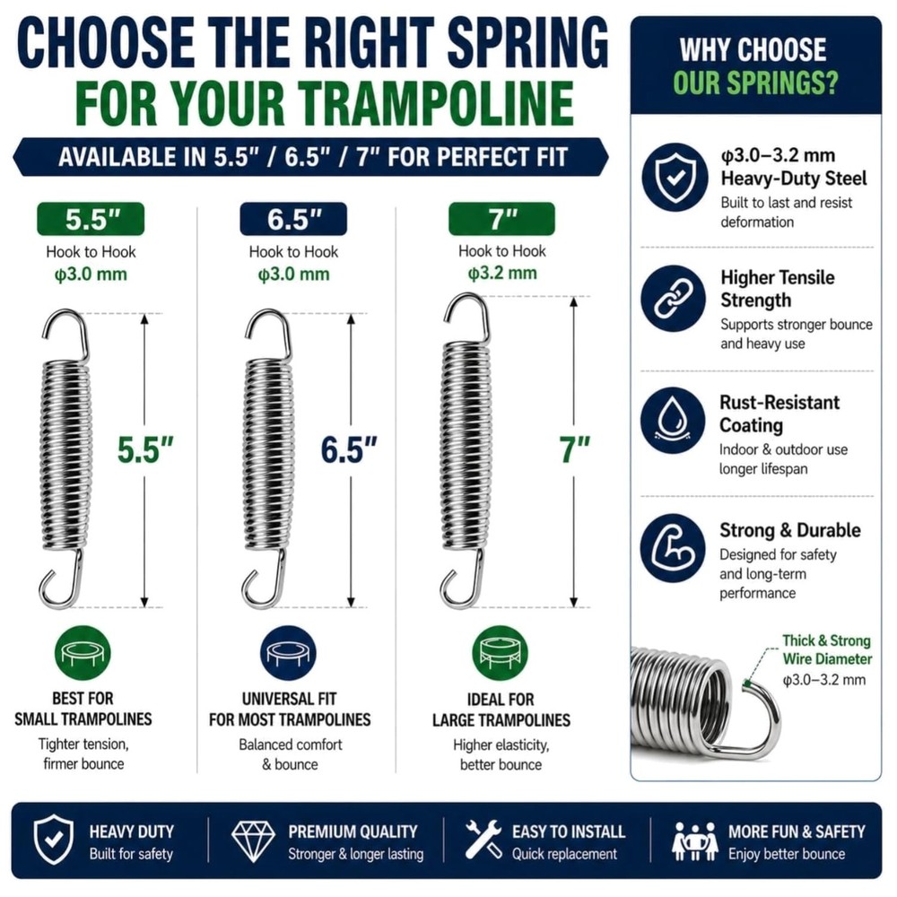Rust-Resistant Trampoline Springs Set with T-Hook Tool