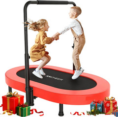 56″ Double Mini Trampoline for Kids, Mini Rebounder with 5-Level Adjustable Hand