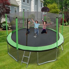 15FT Trampoline w/ Basketball Hoop Inflator Outdoor Trampoline for Kids Toddler