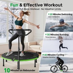 40″ Adjustable Handle Mini Trampoline – Stable & Safe Rebounder, 330lbs Capacity