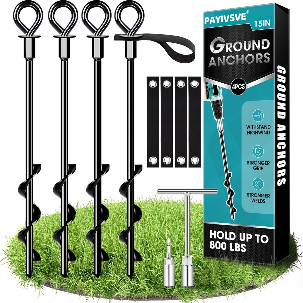 Trampoline Anchors Heavy Duty 4 Pcs Ground Stakes with Straps – Hold Down