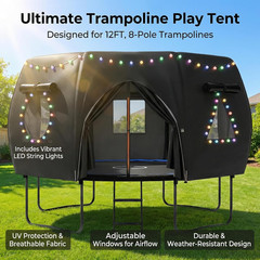 12FT Trampoline round Tent(Tent ONLY) Fits 12FT Frame 8 Curved Poles with LED Li