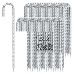 Homwin 12 inches Tent Stakes Heavy Duty 34-Pack, 5/16″ Diameter J Hook Fence …