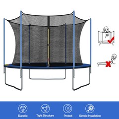 Round Trampoline Enclosure Net Replacement For 12FT 8 Poles Weather-Resistant