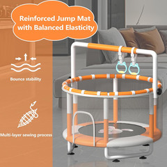 55″ Kids Indoor Trampoline with Safety Net, Adjustable Gymnastics Bar & Toys – I