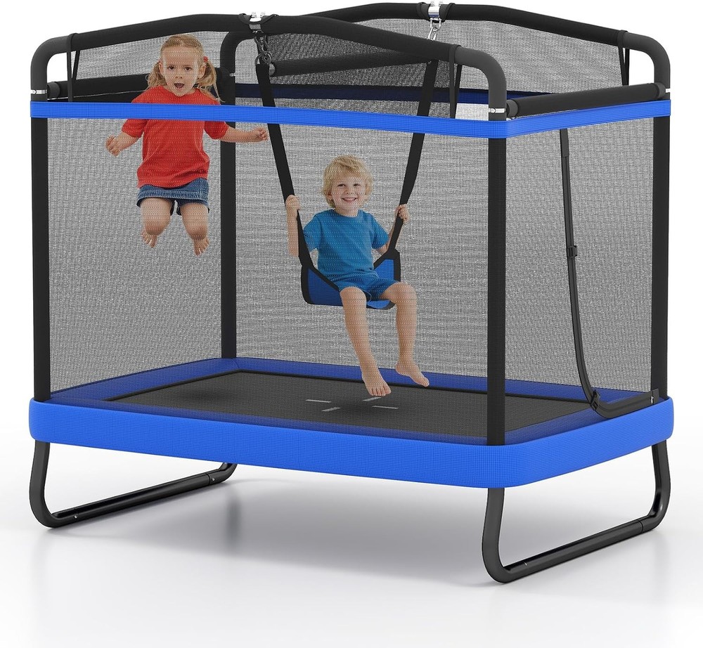 Trampoline Kids 70” Toddler Rebounder W/ Detachable Swing Horizontal Bar