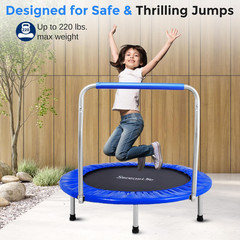 36″ Foldable Mini Trampoline for Kids – Compact Fitness Rebounder with Foam Hand