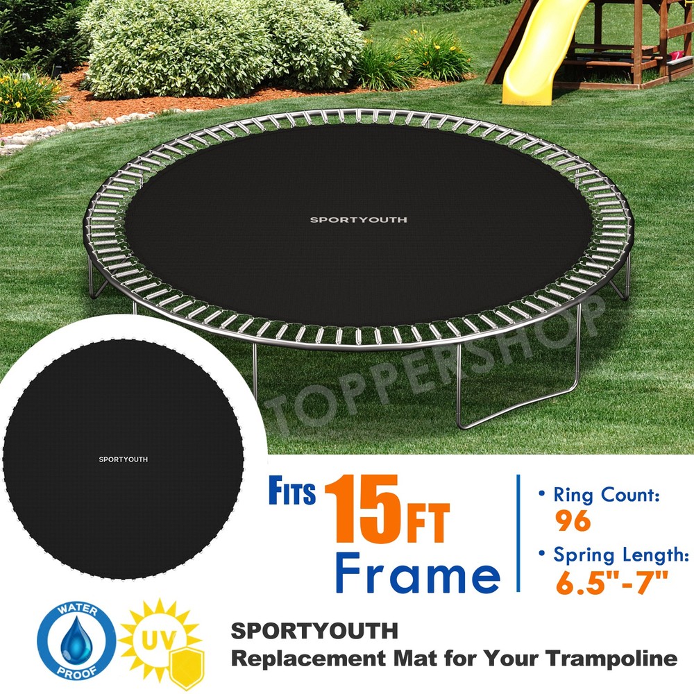 Replacement Round Jumping Mat Pad Fit 15FT Trampoline 6.5-7″ Springs w/ 96 Rings