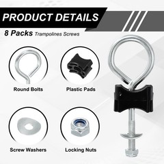 Trampolines Bolts and Nuts, 8 Pack & 6mm Diameter Thread Trampolines Screws