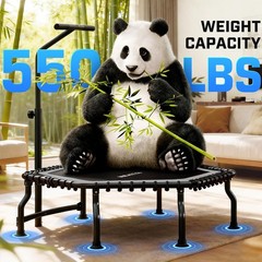 Trampoline 50” Rebounder Trampoline Adult W/ Bar Indoor Mini Trampoline 550LBS