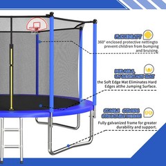 14FT Trampoline with Enclosure Net Outdoor Sports Fitness Equipment
