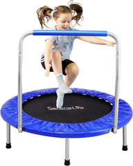 36″ Foldable Mini Trampoline for Kids – Compact Fitness Rebounder with Foam Hand