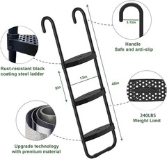 USA Universal Trampoline Ladder,240 Lbs Capacity,3 Wide Skid-Proof Steps&Shoe St