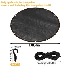 Black Round 12FT Trampoline Cover – 90% Sunblock Shade with Hooks