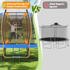 8ft 10ft Trampoline with Basketball Hoop & Ladder Outdoor Backyard Trampolines