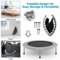 38” Folding Mini Trampoline Fitness Rebounder w/ Safety Pad Silver & Black