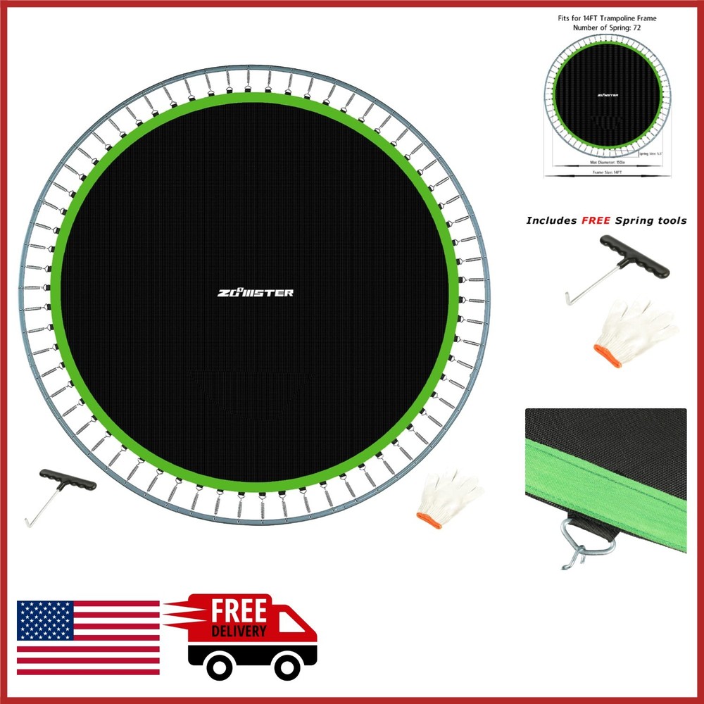 Trampoline Replacement Mat 14ft Round with 72 V-Hooks and Installation Tool