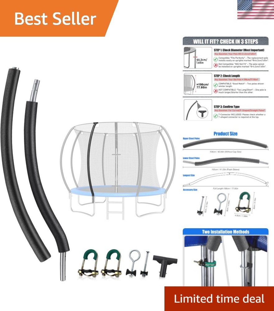 Trampoline Poles Replacement, Universal Trampoline Replacement Enclosure Pole…