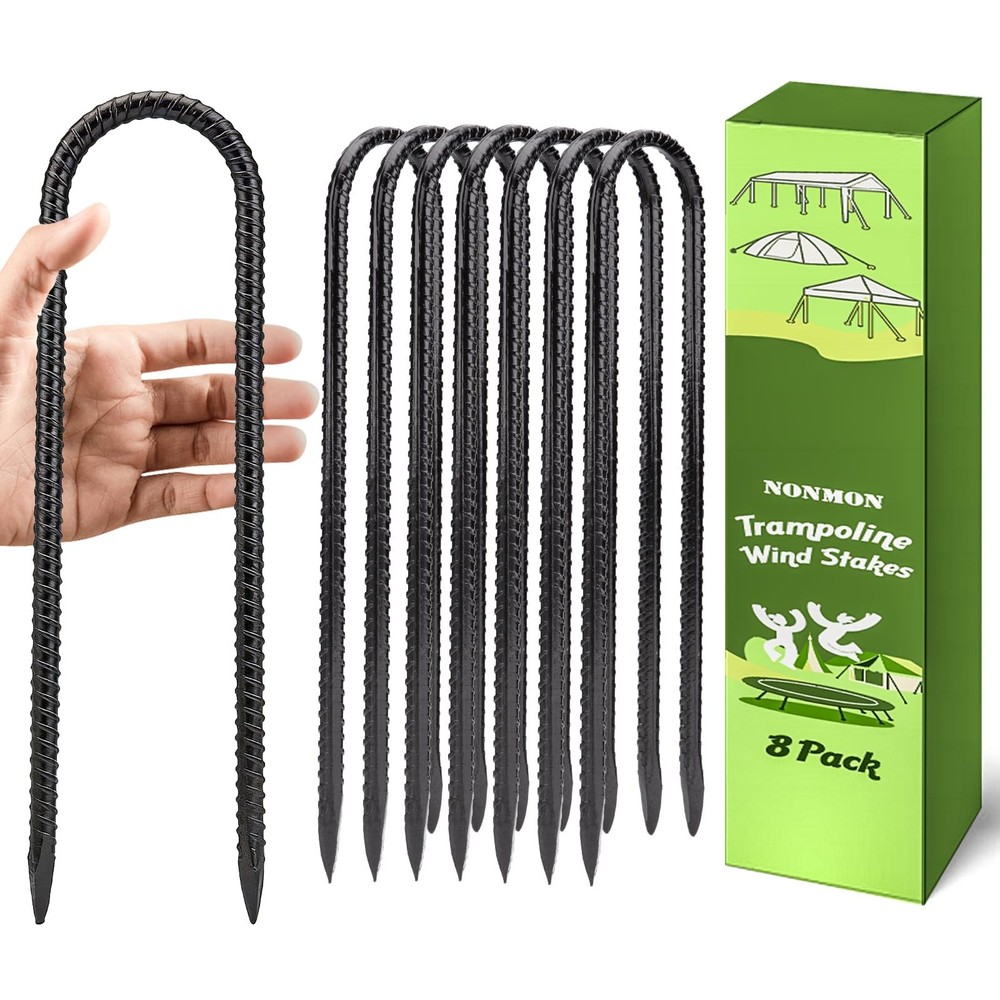 12 Inch 8 Pack Trampoline Stakes Ground Stakes Heavy Duty Ground Anchors Reba…
