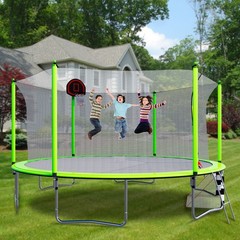 16FT Trampoline w/ Basketball Hoop Pump and Ladder Soccer Goal for Kids Outdoor