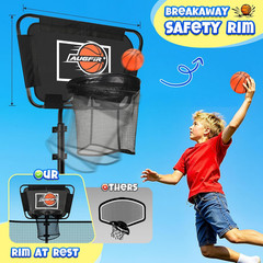 Metal Trampoline Basketball Hoop | with Mini Ball & Pump, Fits Straight & Curved