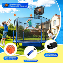 Metal Trampoline Basketball Hoop | with Mini Ball & Pump, Fits Straight & Curved