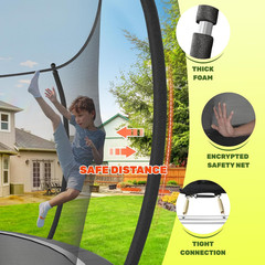 10FT 12FT 14FT 16FT Outdoor Recreational Trampoline with Enclosure Net, Bolt-Fre