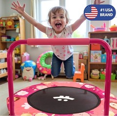 Happin 36″ Mini Foldable Toddler Trampoline with Height-Adjustable Handle for…