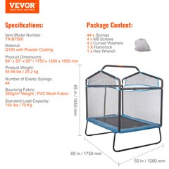 VEVOR 6FT Trampoline for Kids Toddlers with Enclosure Net Gymnastics Bar Hammock