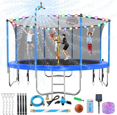 Lyromix Upgraded 16FT 15FT 14FT 12FT 10FT 8FT Trampoline Outdoor with Basketball