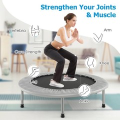 38” Folding Mini Trampoline Fitness Rebounder w/ Safety Pad Silver & Black
