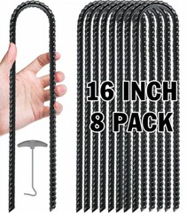 Trampoline Stakes 16 Inch U-Shaped Heavy Duty Ground Anchors 8 Pack – Secure