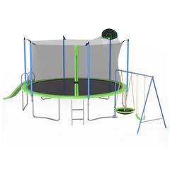 12FT Trampoline w/Slide and Swings, ASTM Approved Large Recreational Trampoline