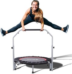 BCAN 40″ Foldable Mini Trampoline with Handler Max Load 330lbs Foldable Black
