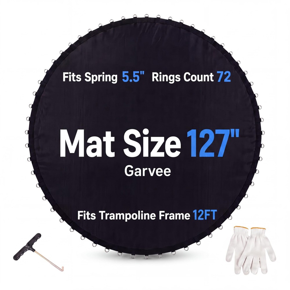 12/14/15FT Trampoline Replacement Mat For 7″ Springs w/ Pull Hook & Gloves Round
