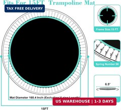 Trampoline Replacement Mat, Fit 12/14/15 Ft Round Trampoline with 72/84/96 V-Hoo