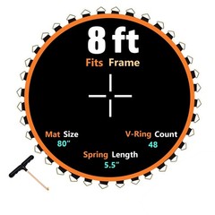 Trampoline Mat, Dia:80″, Fits 8FT Round Frame, with 48 V-Rings and Spring Too…