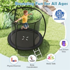 8FT Round Trampoline with Safety Enclosure Net 880LBS Capacity Kids Adults Black